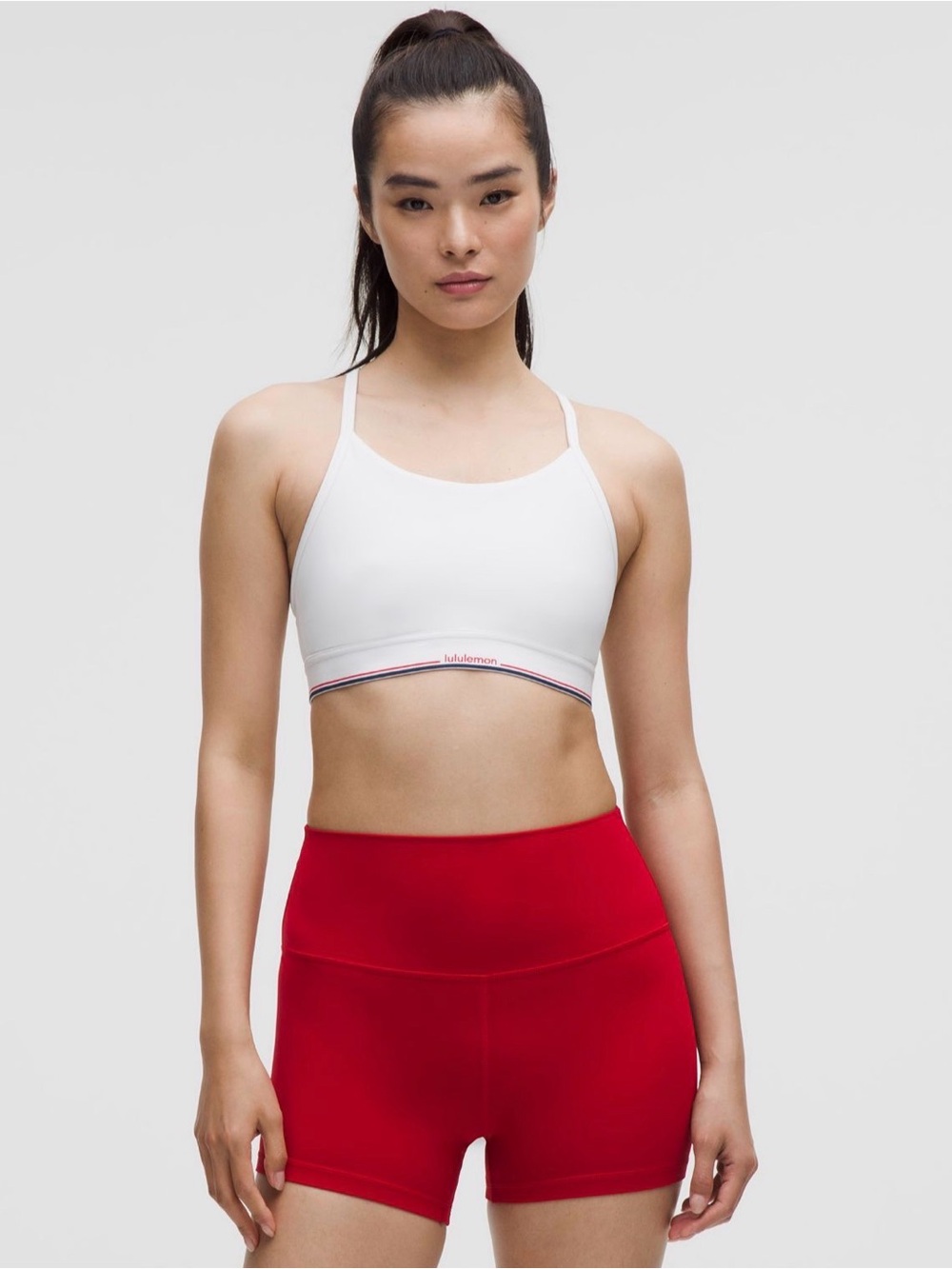 Lulu sports bra white flow Y mid support bra logo size 4 like new!